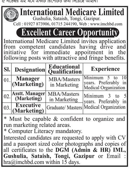 Pharma jobs in marketing in International Medicare Limited